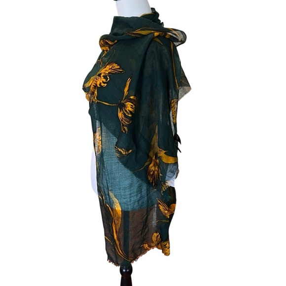 NWT ANN TAYLOR Green and Yellow Floral Chiffon  Scarf - Picture 6 of 7